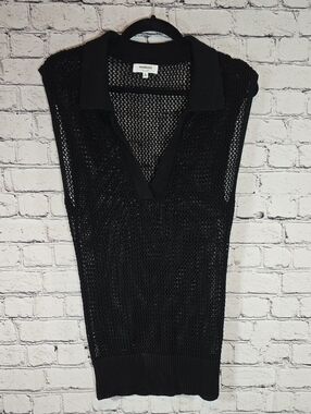 Weekend Black Mesh Polo Sleeveless Sweater Size M